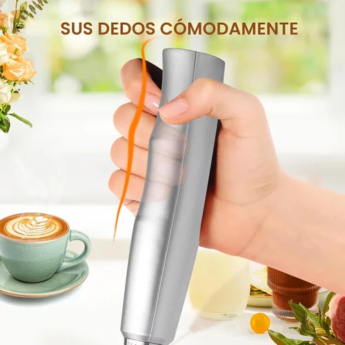 Miniatura 4 de YUSWKO Espumador de leche recargable de mano con 3 cabezas, batidor eléctrico de café plateado para bebidas, mezclador de espuma de mano mini con 3