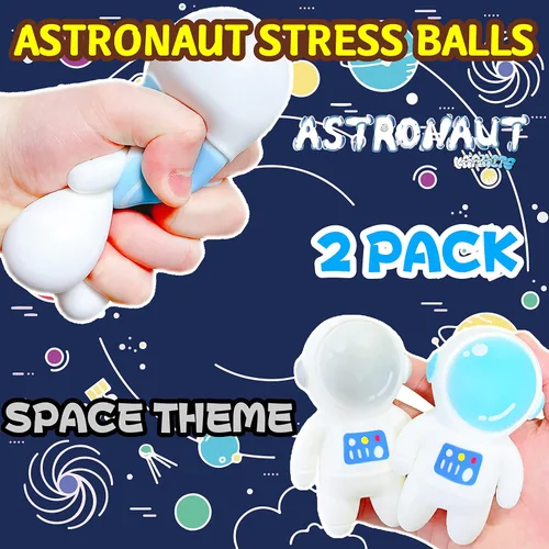 Miniatura 3 de Bolas estrujables para el estrés de astronautas (paquete de 2) juguetes para apretar, juguetes para ansiedad esponjosas, bolas de masa antiestrés