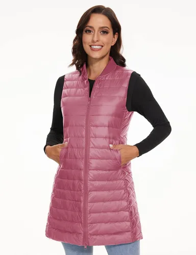 Miniatura 9 de ELFJOY Chaleco largo acolchado para mujer, tipo túnica, chaleco largo y plegable, ropa exterior de invierno