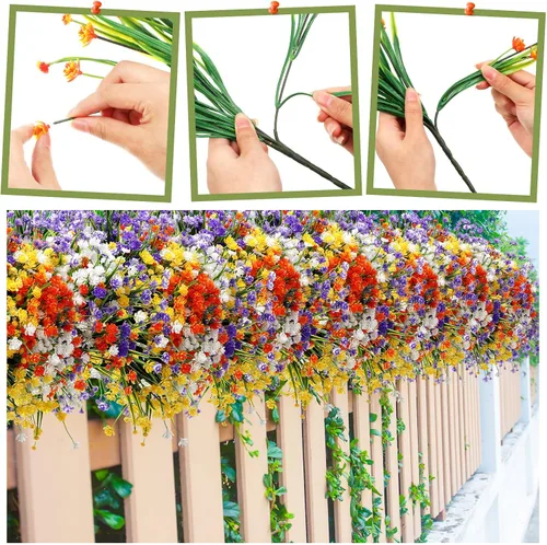 Miniatura 3 de Hoteam 40 paquetes de flores artificiales para exteriores, resistentes a los rayos UV, plantas de exterior sintéticas, plantas de plástico falsas