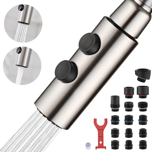 Miniatura 10 de TIORIY Reemplazo de cabezal de grifo de fregadero de cocina de metal, cabezal rociador de grifo de cocina cromado con 10 adaptadores, boquilla Cromo