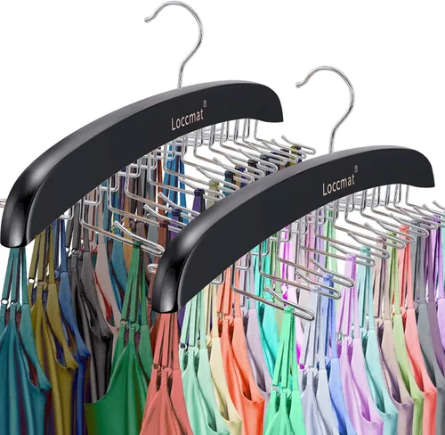 Miniatura 8 de 2 ganchos de madera para sujetadores con 24 ganchos de metal plegables, gancho giratorio de 360°, estantes de corbata para armario de hombres, Café