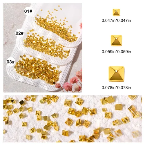 Miniatura 3 de WOKOTO 600 dijes de uñas de pirámide punk dorados, remaches de pirámide de oro 3D para uñas, tachuelas de metal punk, dijes de uñas góticas