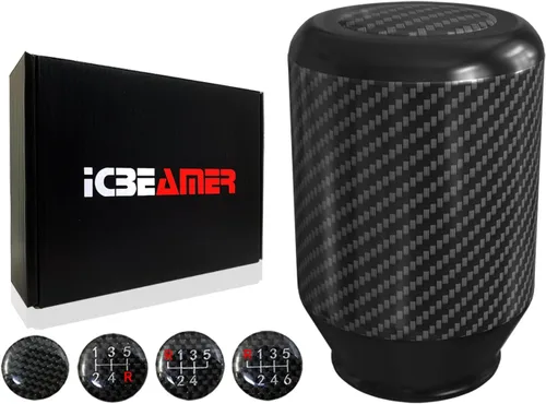 ICBEAMER Drifting JDM Styles - Perilla de palanca de cambios manual de aluminio con fibra de carbono real (5 y 6 velocidades)