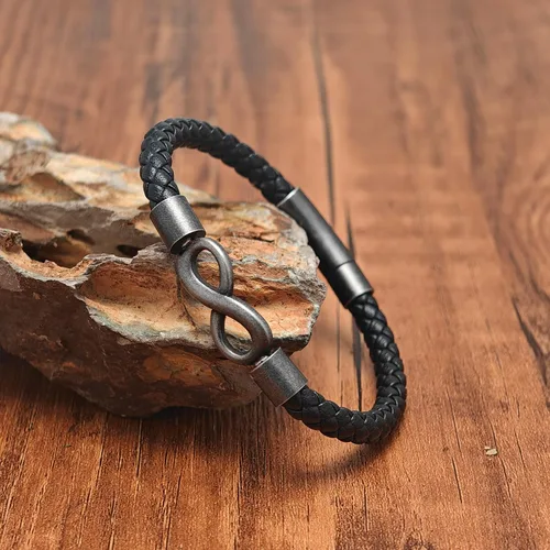 Miniatura 7 de Para mi hombre, pulsera de cuero personalizada de nombre dual infinito, pulsera trenzada de acero inoxidable personalizada con nombre para hombres