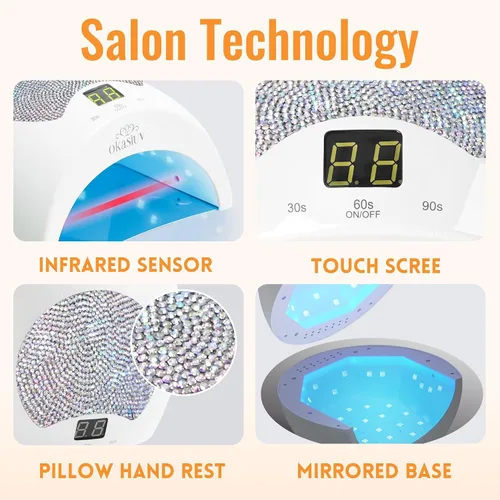 Miniatura 3 de Lámpara de uñas LED UV recargable con diseño de diamante y control táctil, 3 ajustes de temporizador, secado rápido para todos los esmaltes de gel