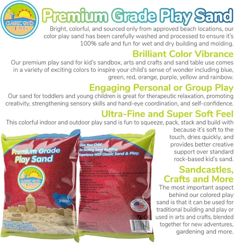 Miniatura 2 de Arena clásica de color rojo Sand and Play, bolsa de 20 libras, natural y no tóxica, divertida húmeda y seca en interiores y exteriores, caja