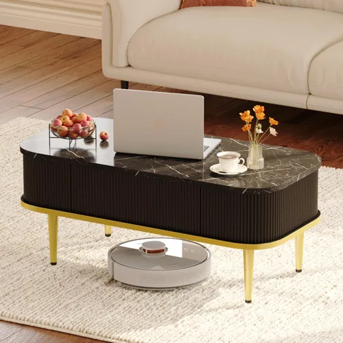 Miniatura 3 de Mesas de centro rectangulares para sala de estar, moderna mesa de centro acanalada con almacenamiento, mesa de centro pequeña, mesa central ovalada