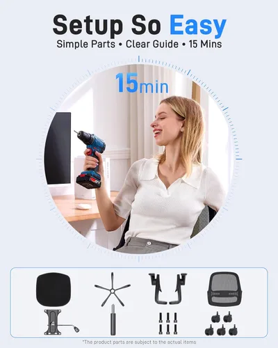 Miniatura 5 de Silla de oficina ergonómica de malla para oficina en casa, brazos abatibles, respaldo de malla transpirable y cojín de asiento grueso, silla de Negro