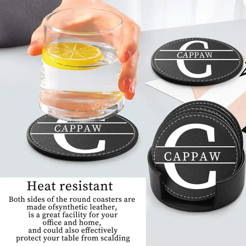Miniatura 2 de Posavasos de cuero personalizados para bebidas, juego de 6 posavasos de café personalizados, posavasos personalizados con monograma grabado, regalos