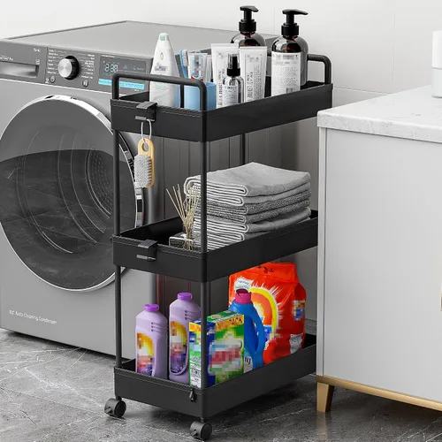 Miniatura 4 de Ronlap Carrito de Almacenamiento Rodante Delgado de 3 Niveles con Ruedas, Carrito Utilitario de Plástico Organizador para Aperitivos, Manualidades