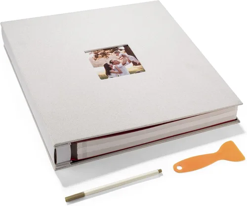 Miniatura 46 de HoneyTolly Álbum de fotos autoadhesivo para fotos de 4 x 6 imágenes, cubierta magnética de lino, 15 hojas/30 páginas en blanco para bodas Beige claro