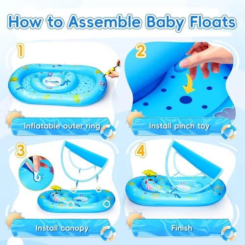 Miniatura 5 de Baby Float with Canopy- UPF50+ Sun Protection Baby Pool Float，Inflatable Kids Pool Float with Adjustable Safety Seat for 6-36 Months Kids