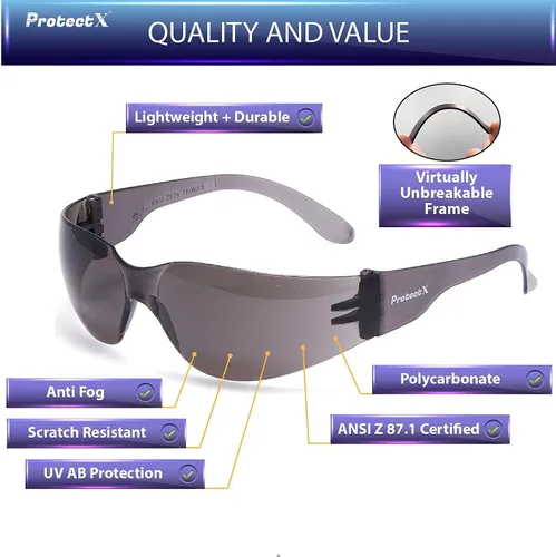 Miniatura 2 de ProtectX Gafas de seguridad para hombres y mujeres, lentes de sol de seguridad con lentes antivaho resistentes a los arañazos, agarres