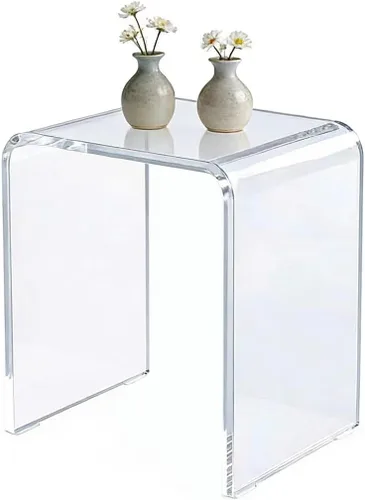 Mesa auxiliar de acrílico transparente transparente con bordes redondeados, mesa pequeña compacta de 18 pulgadas de alto, mesa auxiliar de acrílico