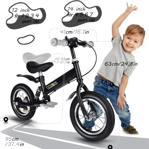 Miniatura 4 de Balance Bike 2 in 1,The Dual Use of a Kids Balance Bike and Kids Bike,12 14 Inches for 2-6 Years Old,with Shock Absorbers, Fenders, Pedals