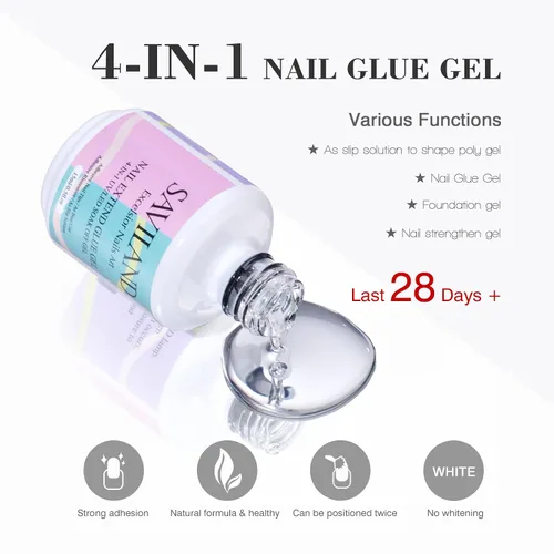 Miniatura 5 de SAVILAND Juego de iniciación de kit de uñas de gel: gel de pegamento de uñas de 14 días y 500 puntas de uñas de alta transparencia para presionar