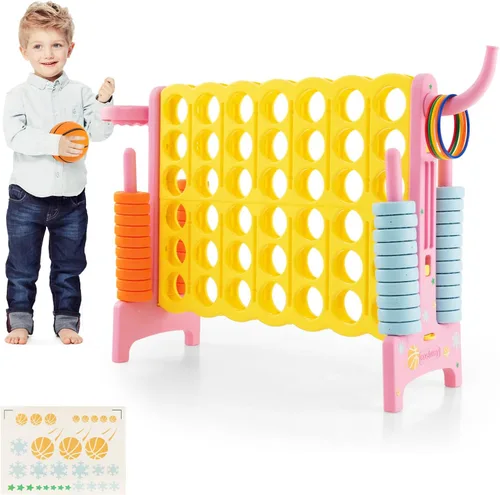 Miniatura 10 de COSTWAY Juego gigante gigante de 4 a puntuación para niños y adultos, juego de 2.5 pies para interiores y exteriores con aro de baloncesto, juego