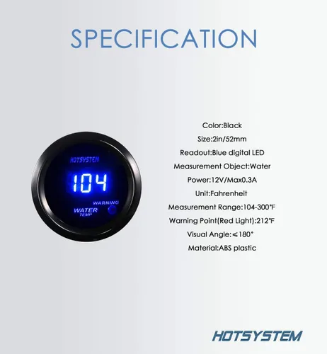 Miniatura 3 de Motor de coche nuevo 2" 52 mm), color azul agua Temp Temperatura Digital ℉ Gauge