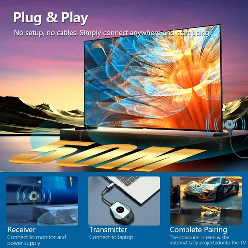 Miniatura 5 de Kit de transmisor USB C inalámbrico y receptor HDMI, extensor inalámbrico USB-C a HDMI, portátil 4K 1080P Full HD 2.4/5G 328 pies para transmisión