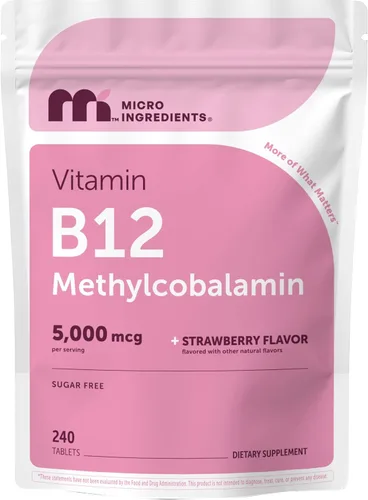 Vitamina B12 sublingual 5000 mcg | Forma activa metil B12 - 180 tabletas masticables | Disolución rápida, sabor natural a fresa, apoyo a la energía,