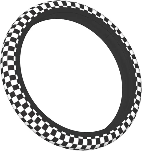 Funda de volante para mujeres y hombres, tablero de ajedrez a cuadros en blanco y negro, protector de volante de neopreno, ajuste universal para la