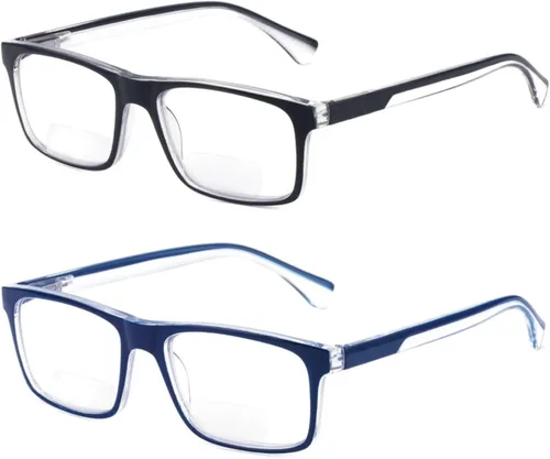 Miniatura 11 de Missfive Paquete de 2 lentes de lectura solar bifocales ligeros para hombre, bloqueo de luz azul, cercano/lejano, doble uso, bisagra de resorte