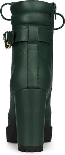 Miniatura 3 de Allegra K Botines de plataforma para mujer, con cordones, tacón de bloque, botas de combate