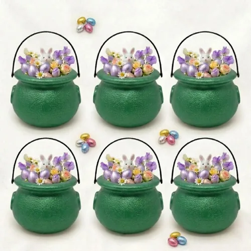 Miniatura 13 de PMU Caldero de Pascua de 8 pulgadas, 6 unidades, caldero de plástico verde, decoración de Pascua para decoración del hogar y fiesta