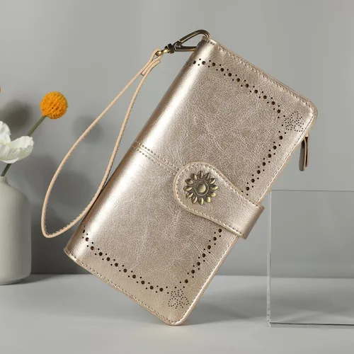 Miniatura 2 de Lavemi - Cartera de piel con bloqueo RFID para mujer, de gran capacidad, para llevarla a la muñeca
