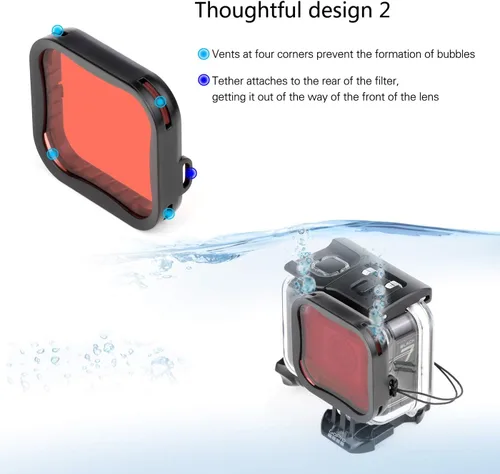 Miniatura 6 de SOONSUN Paquete de 3 filtros de buceo para GoPro Hero 5 6 7 Black Super Suit - Filtro rojo, rojo claro y magenta - Mejora los colores para diversas