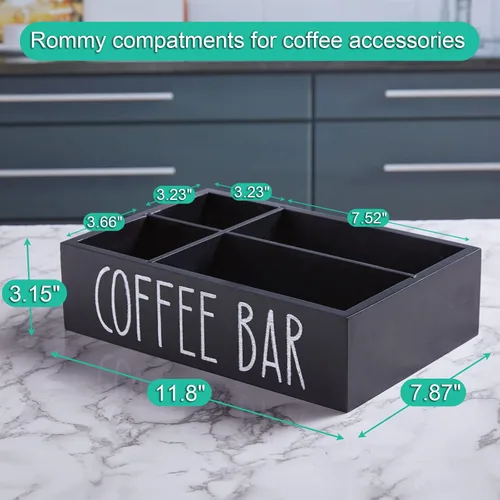 Miniatura 7 de Organizador de estación de café ALELION - Organizador de accesorios de encimera de madera con divisores removibles para cápsulas, condimentos