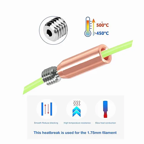 Miniatura 4 de Ender 3 - Boquilla bimetálica de titanio y cobre para garganta, corte de calor bimetálico, todo de metal suave de 0.069 pulgadas para impresora 3D