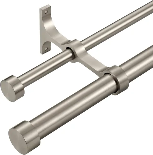 Miniatura 19 de Barras de cortina dobles con tapa de aluminio y soportes completos, barra de cortina doble ajustable de 1 pulgada en el frente y 5/8 pulgadas