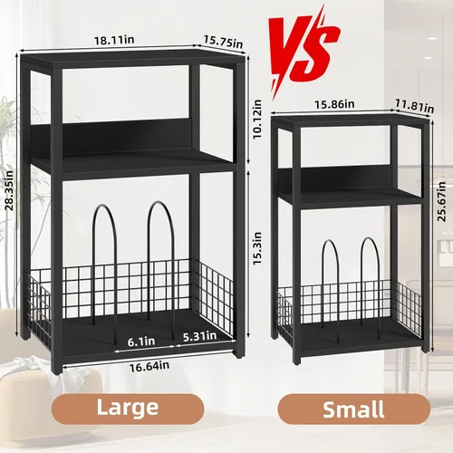 Miniatura 2 de LELELINKY - Soporte grande para tocadiscos negro de 18" de ancho, mesa auxiliar de 3 niveles con almacenamiento para vinilos hasta 130 álbumes