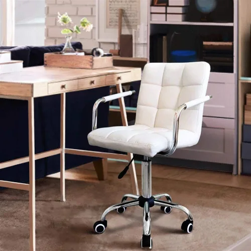 Miniatura 2 de Topeakmart Silla de escritorio moderna blanca rodante con reposabrazos/ruedas, base resistente, cilindro de gasolina certificado SGS, cómoda silla