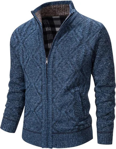 Miniatura 87 de VtuAOL Suéteres tipo cárdigan para hombre, con cremallera completa, cuello alto, cárdigan de punto casual con bolsillos
