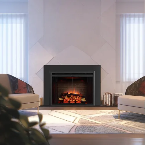 Miniatura 2 de PuraFlame Klaus - Inserto eléctrico para chimenea de 33", con kit de adornos, sonido de chispas de fuego, tronco de resina, puerta de vidrio