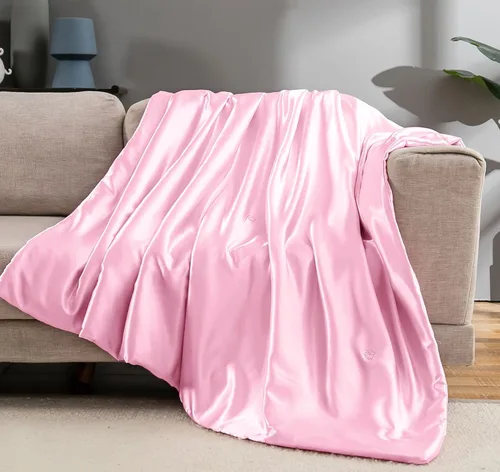 Miniatura 11 de Vonty Manta de Satén, Manta de Satén Azul Bebé de 50x60 Pulgadas, Refrescante y Sedosa, Sin Arrugas de Punto Trenzado para Sofá, Sofá, Cama