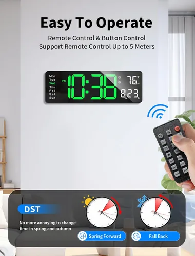 Miniatura 5 de MASHI Reloj de pared digital, reloj digital de pantalla grande de 16 pulgadas con control remoto, reloj de pared con atenuación automática con luz