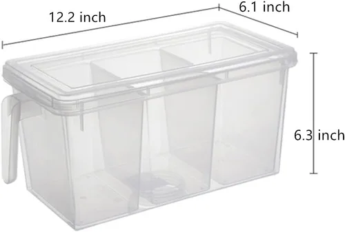 Miniatura 2 de Paquete de 2 recipientes de almacenamiento de plástico divididos para verduras con tapas y asas para almacenamiento de refrigerador, cajas