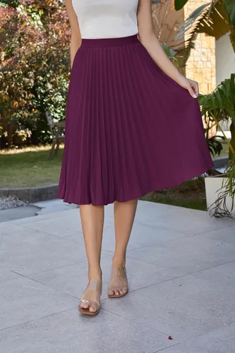 Miniatura 49 de GRACE KARIN - Falda plisada de gasa para mujer, con cintura alta y elástica, vuelo, corte acampanado y longitud por debajo de la rodilla