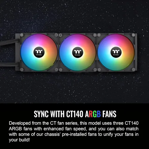Miniatura 5 de Thermaltake TH420 ARGB Sync V2 Refrigerador de CPU de Líquido/Refrigeración Líquida AlO/Ventilador 140mm*3/PWM 500~2000 RPM/Bloque de Agua Negro