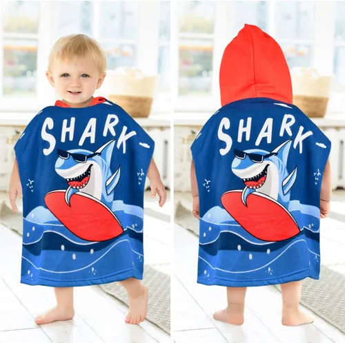 Miniatura 2 de HUANLANG Poncho de baño con capucha para niños y niñas, toalla de algodón súper suave y absorbente para niños de 2 a 6 años Gafas de sol Shark
