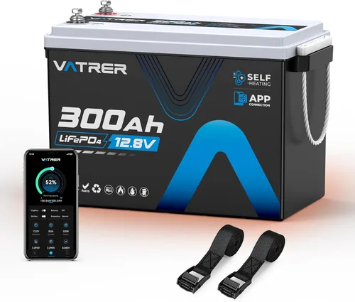 Batería de litio LiFePO4 autocalentable de 12.8 V 300 Ah con monitoreo de aplicación, BMS integrado de 200 A, batería de energía recargable de 3840
