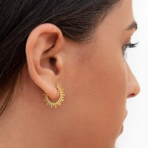 Miniatura 3 de VACRONA - Aretes tipo arracada de aro para mujer, chapados en oro de 14 quilates, diseño de Huggie