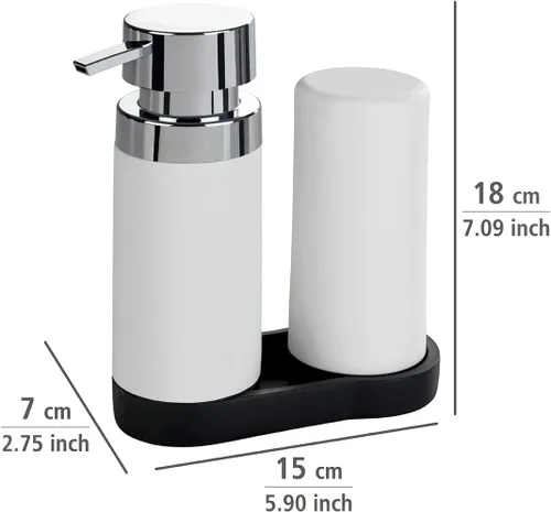 Miniatura 5 de WENKO Estación dispensadora de jabón para platos para fregadero de cocina, botella exprimible para lavar líquidos y jabón de manos, botellas Blanco