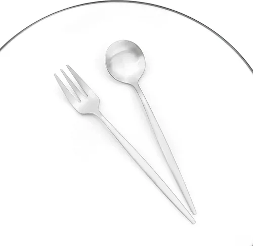 Miniatura 4 de Juego de 6 tenedores de postre de acero inoxidable de 3 dientes, juego de tenedores para frutas y tartas, 5.31 pulgadas, color plateado