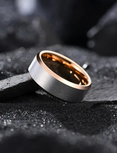 Miniatura 79 de King Will Anillo de boda de tungsteno para hombre, disponible en 15/64 a 25/64 de pulgada (6 a 10 mm), negro/plata, acabado mate, borde pulido
