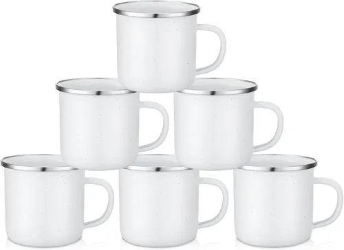 Miniatura 7 de 6 tazas de camping esmaltadas pequeñas, tazas de café, tazas de té, tazas de té portátiles vintage para fogata, tazas de campamento a granel con asa